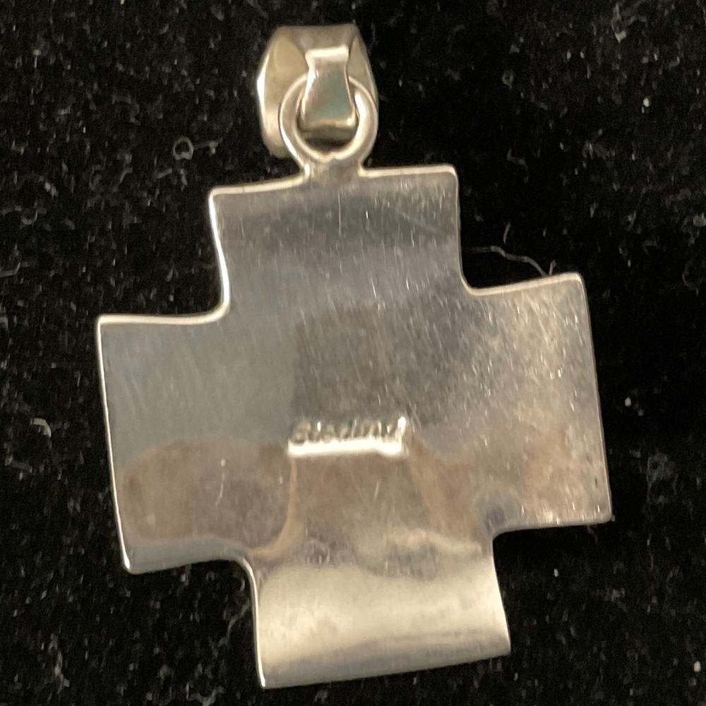Sterling Silver Cross Pendant w/ Inlay Design - Picture 2 of 6